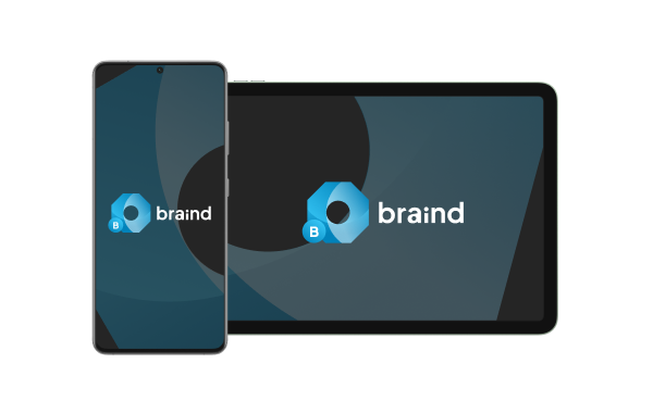 Smartphone and tablet displaying Braind logo on their screen suggested for Braind Assembly Support, Remote Assistance, Immersive Training, and Sales & Marketing Support